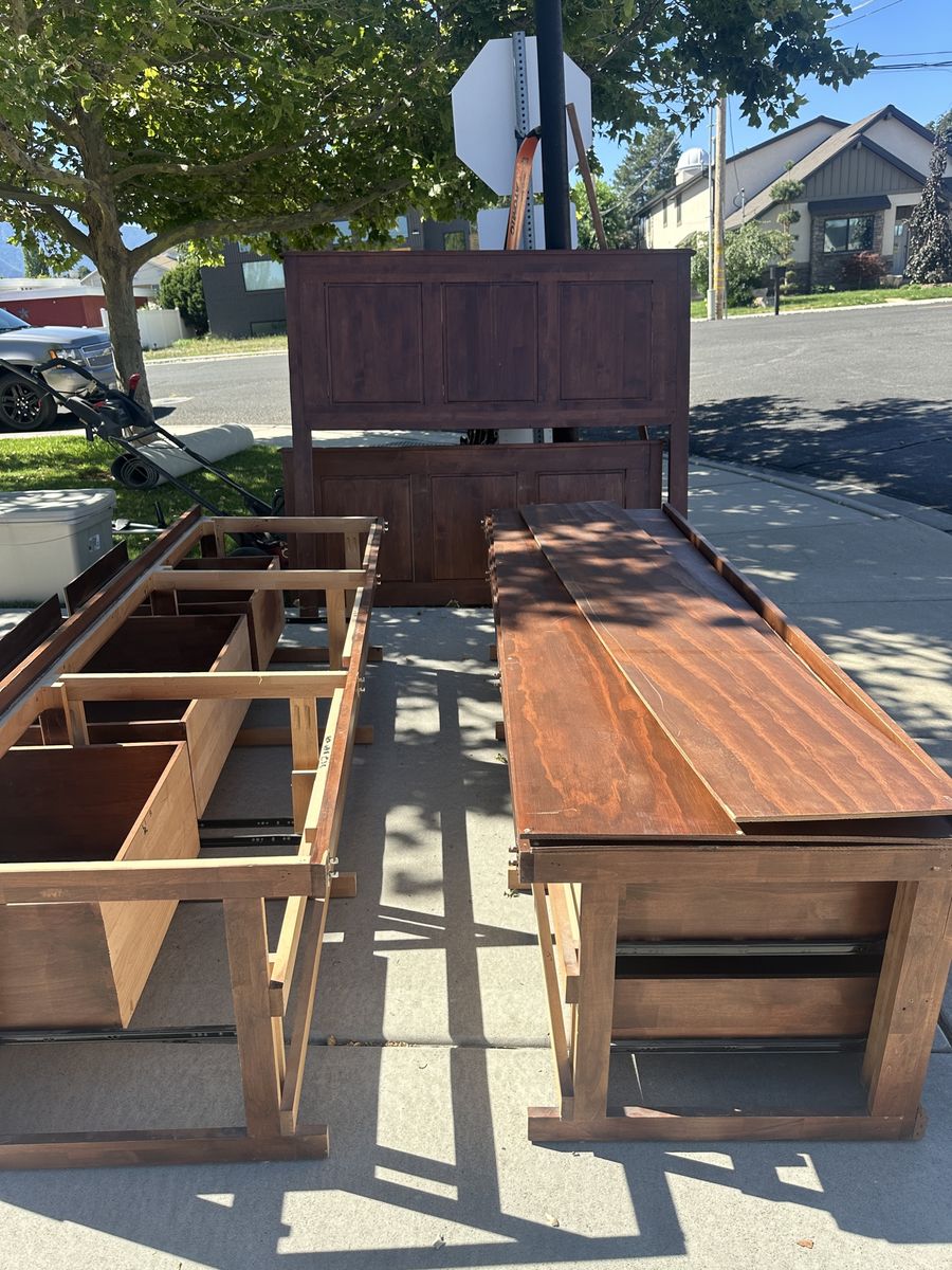 Solid Wood Queen Bed w/ 9 Drawers