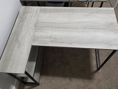 Grey Wood Grain L-Shaped Desks with Shelves