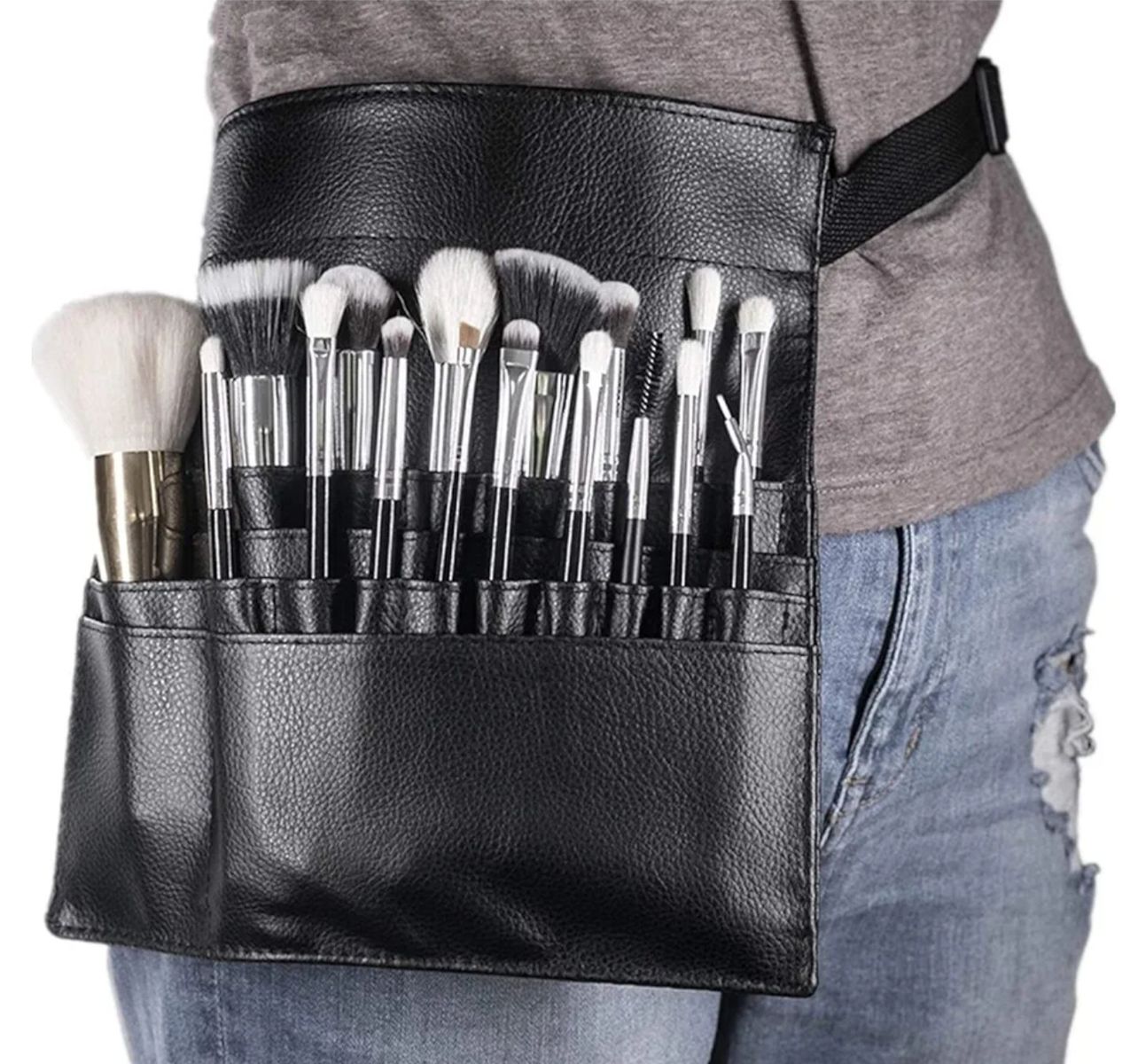 New Dfieer 22 Pockets Professional Cosmetic Makeup Brush Bag with Artist Belt Strap for Women (Brush Not Included)