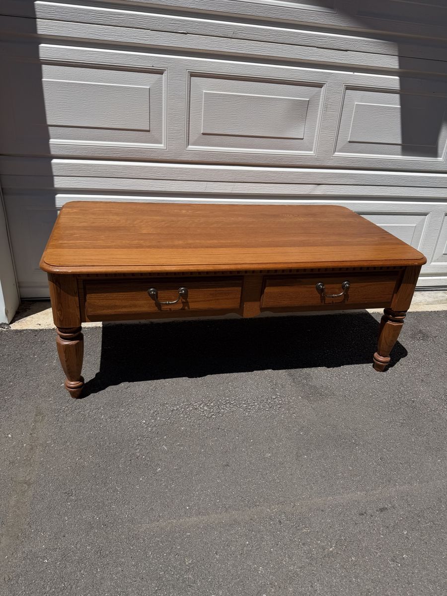 Solid Oak Style Coffee Table with 2 Drawers – 48”