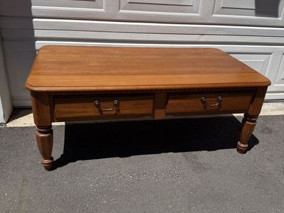 Solid Oak Style Coffee Table with 2 Drawers – 48”