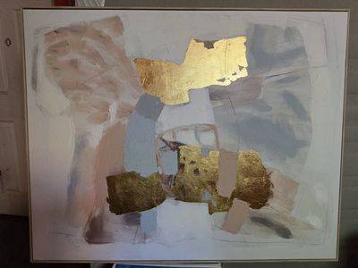 Framed Abstract Canvas Painting with Gold Leaf Accents 50x40