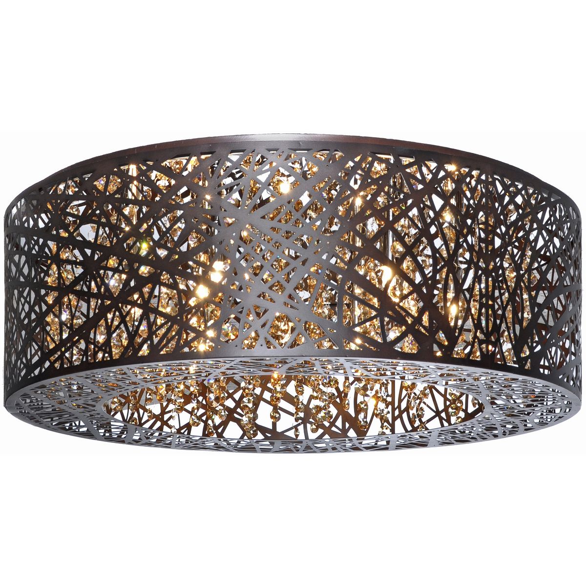 ET2 Inca 23.5-in Bronze 9-Light Flush Mount w/ Crystal Shade, LED, Stainless Steel