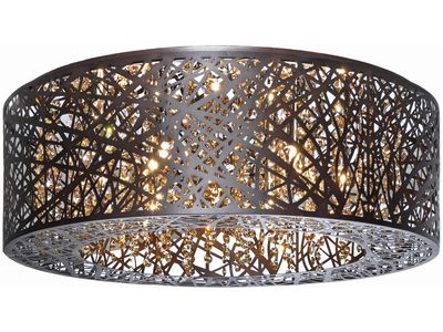 ET2 Inca 23.5-in Bronze 9-Light Flush Mount w/ Crystal Shade, LED, Stainless Steel
