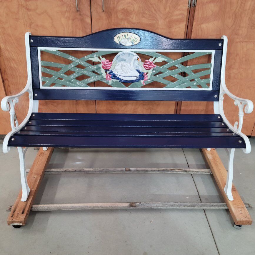 Beautiful Blue and White Swan Bench