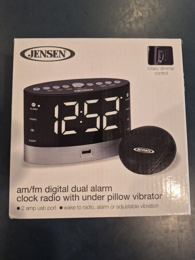 am/fm digital dual alarm clock radio with under pillow vibrator