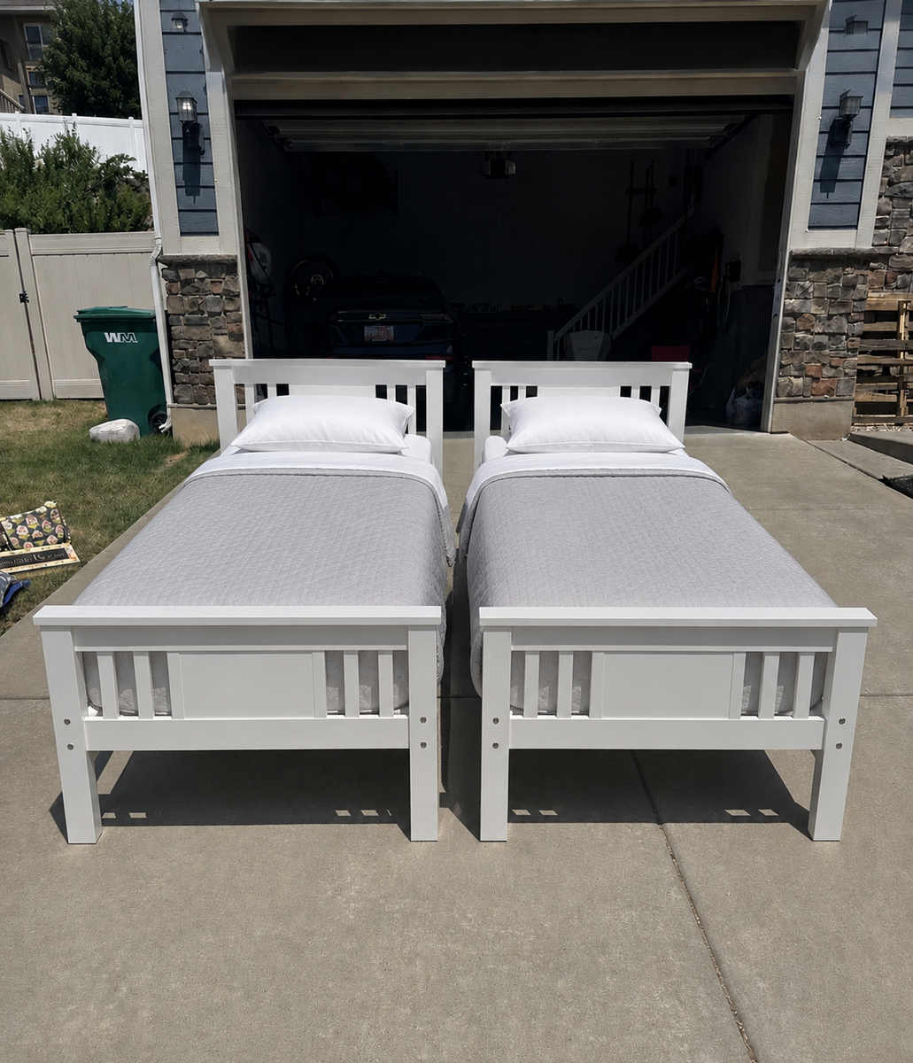 Twin size beds convert to bunk beds