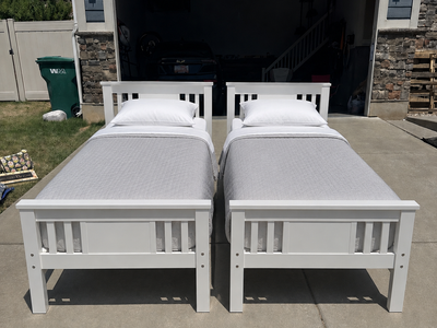 Twin size beds convert to bunk beds