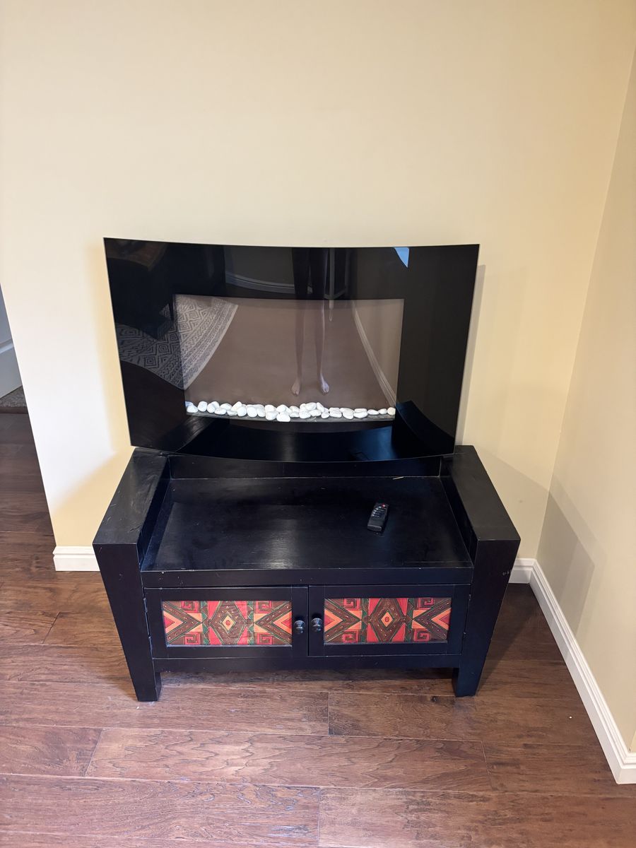 Electric Fireplace with Black Finish and Decorative Cabinet Stand