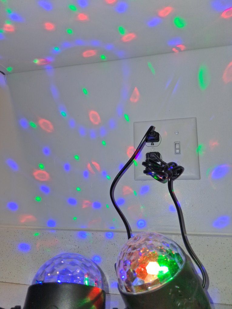 Pair of Mini LED Disco Ball Party Lights - Sound Activated Rotating Strobe Effect