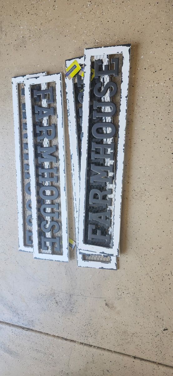 $5 each The Spring Shop "FARMHOUSE" Distressed Metal & Wood Wall Decor Sign - New w/ Tags
