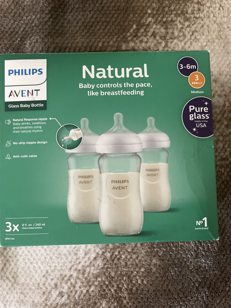 Philips Avent Natural Glass Baby Bottles - 3-6m, Medium Flow, Anti-Colic (3-Pack)