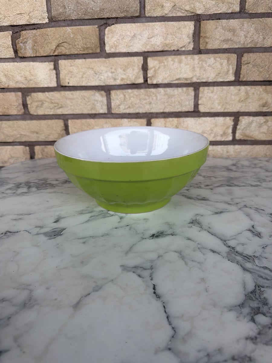 Bright Green & White Ceramic Bowl - Versatile Kitchen or Decor Piece