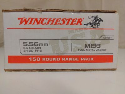 Winchester 5.56mm 55 Grain FMJ M193 Ammo - 150 Round Range Pack Box
