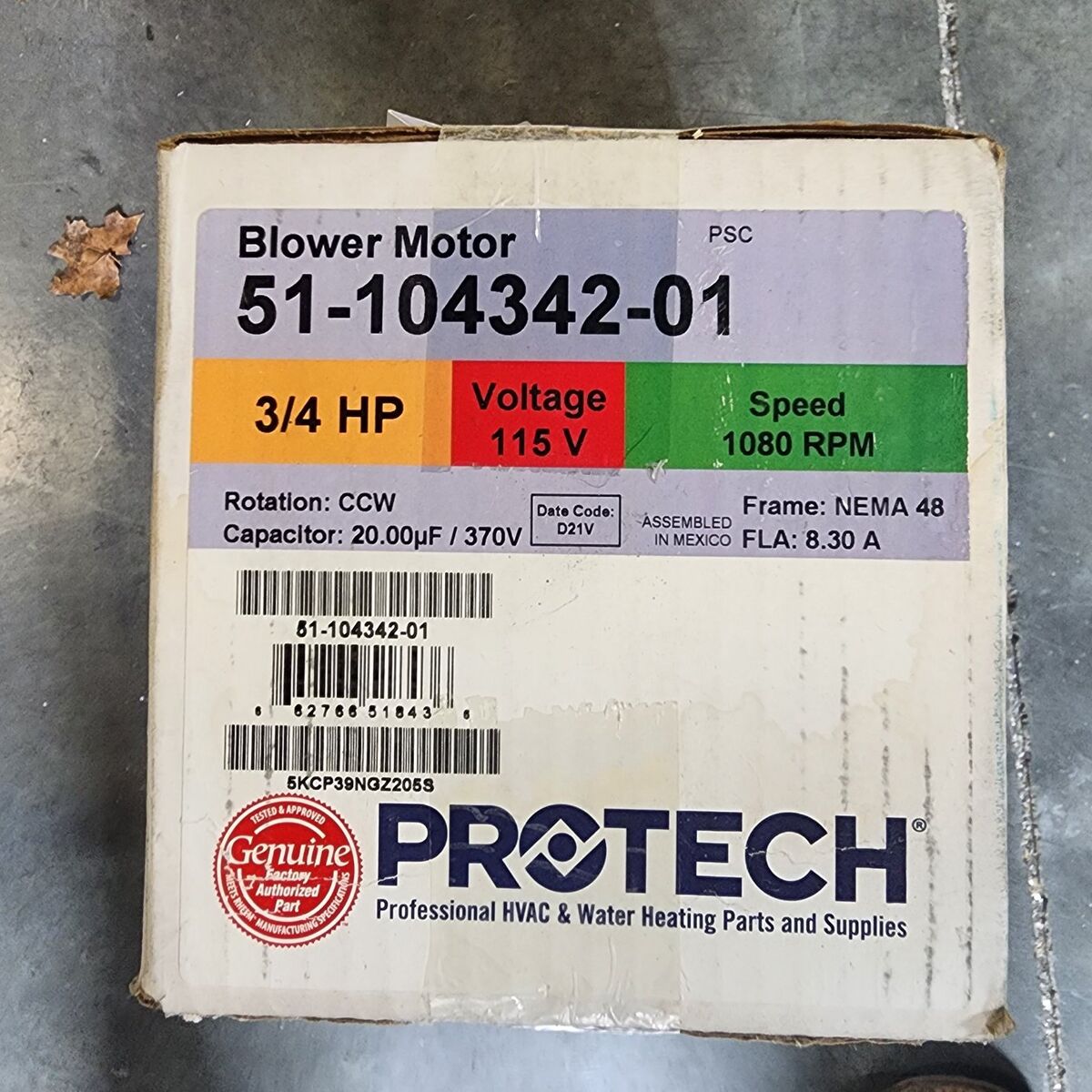 Protech 51-104342-01 PSC blower motor.