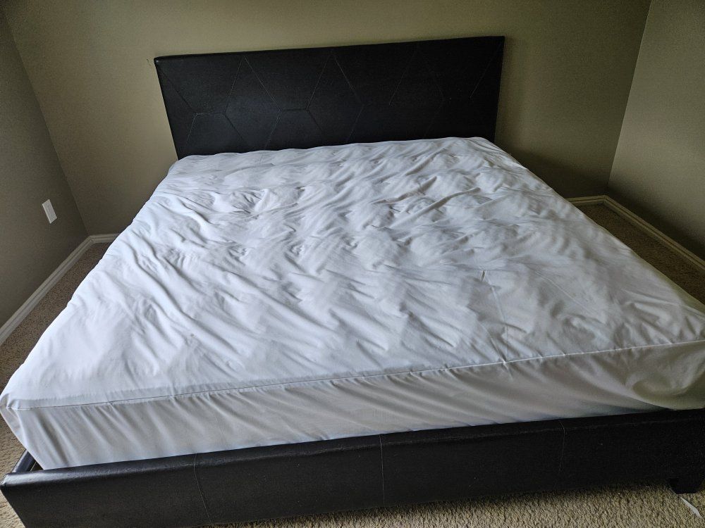 Soft Aerloom Solano Plush king sized mattress, platform bed frame, and headboard