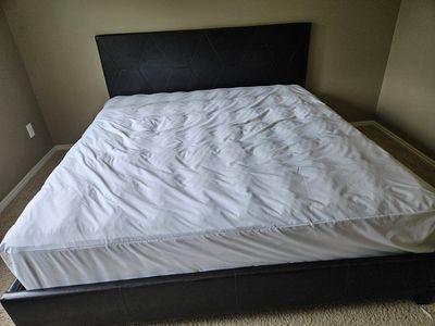 Soft Aerloom Solano Plush king sized mattress, platform bed frame, and headboard