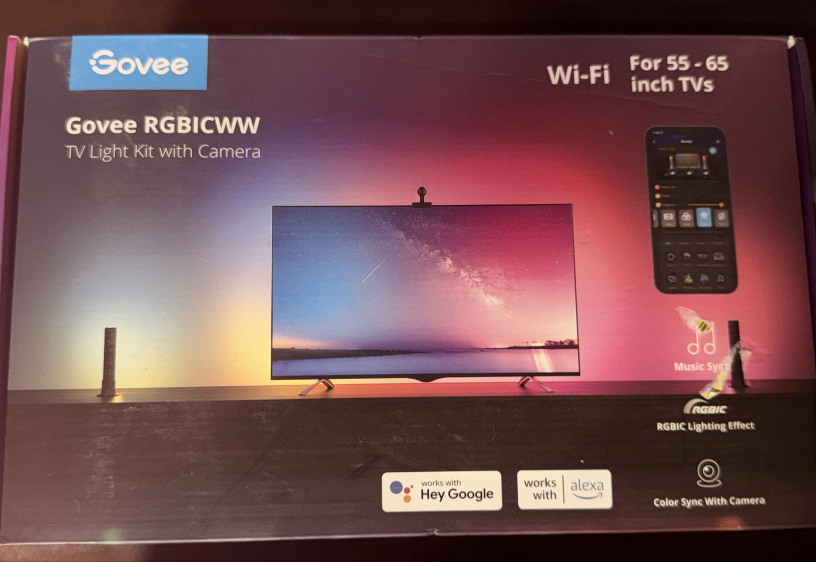Govee RGBICWW TV Light Kit with Camera for 55-65 inch TV’s