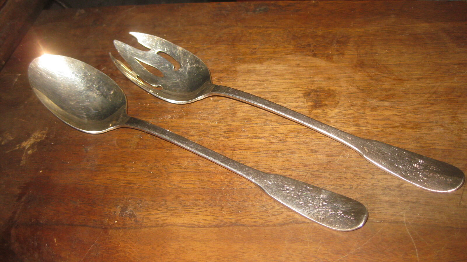 Large silver plate serving spoon and fork by Gorham