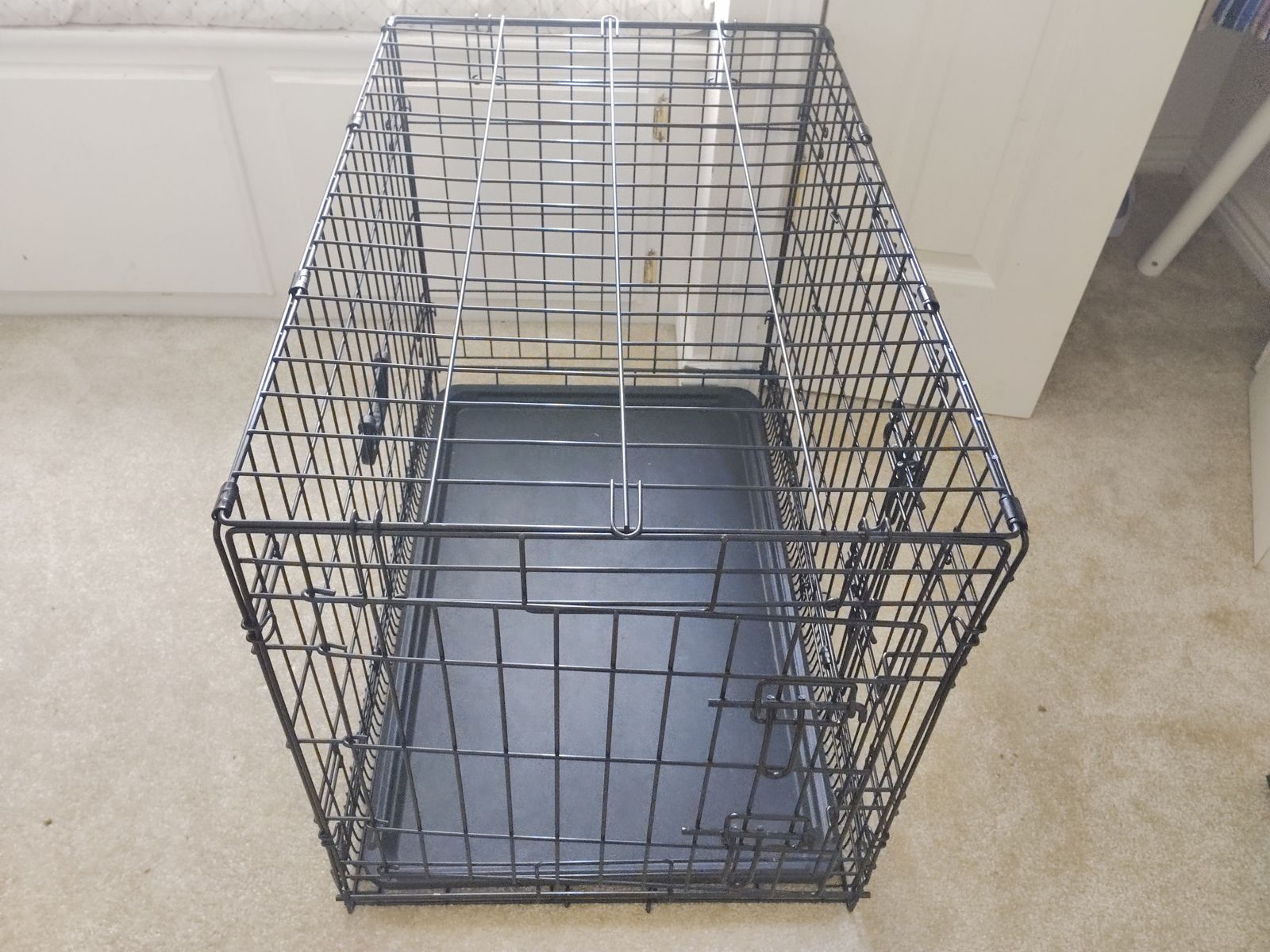 Collapsible Black Metal Wire Dog Crate with Removable Tray - Pet Carrier