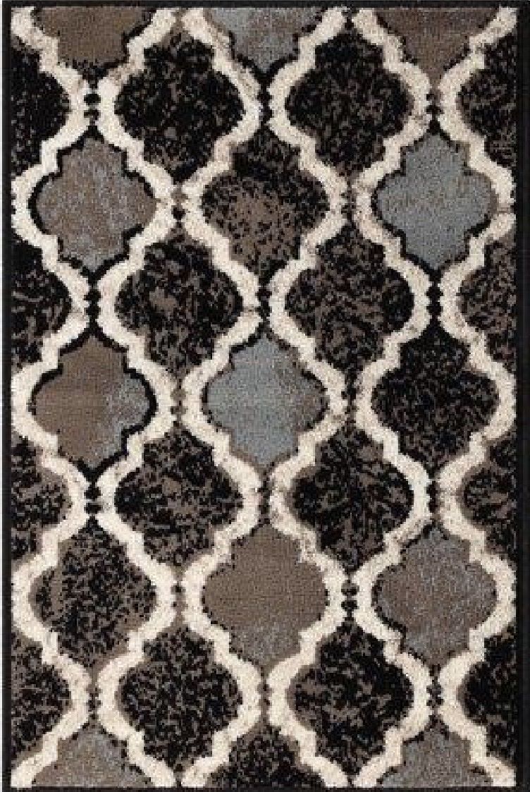 New. 2x3 Modern Trellis Pattern Area Rug in Black, Brown, and Blue
