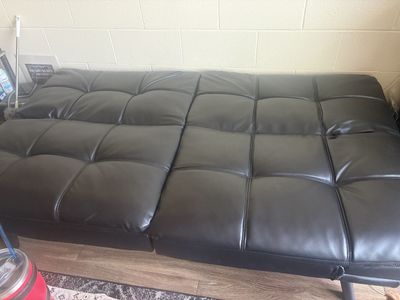 Black Faux Leather Futon Sofa Bed - Convertible Loveseat Sleeper