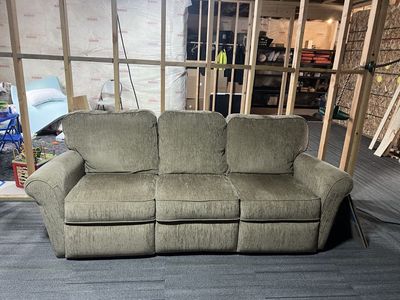 Reclining Sofa Couch 3-Seater Recliner Gray/Green Fabric