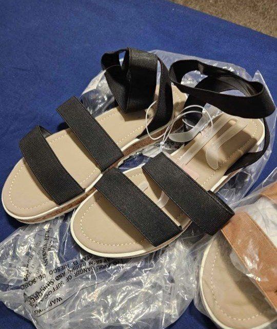 The Children's Place  New Black Elastic Ankle Strap Sandals Girl's Size 5 New With Tags