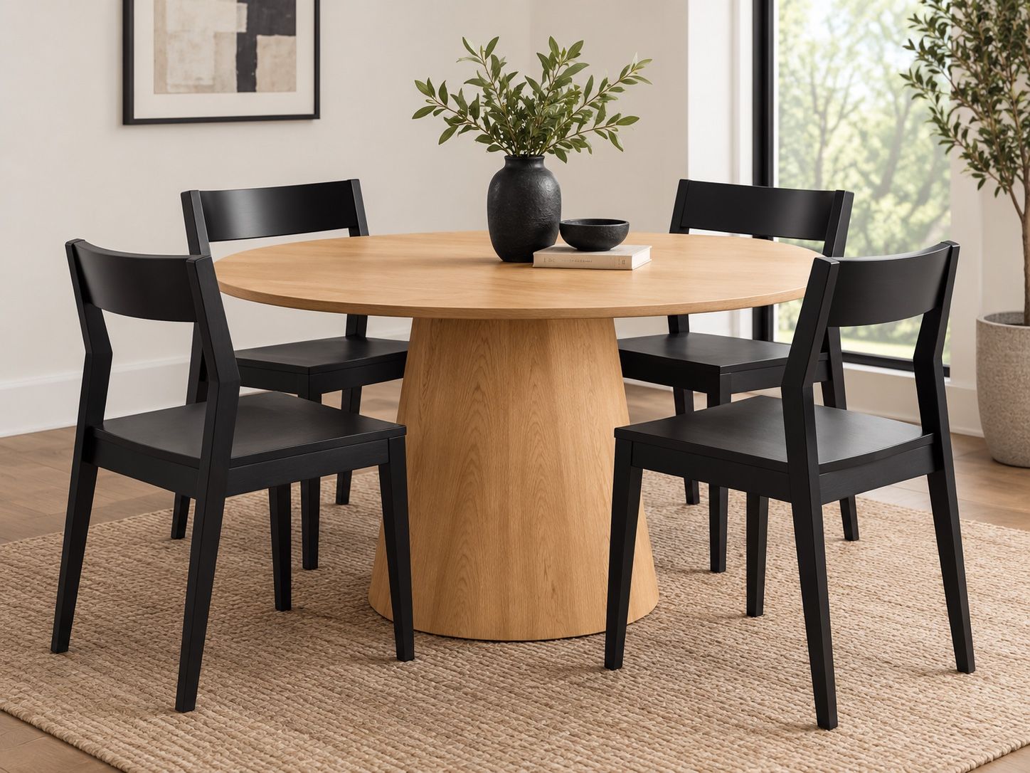 George Oliver Round Pedestal Dining Table & Wade Logan Linzy Side Chairs (4) - New, Wood