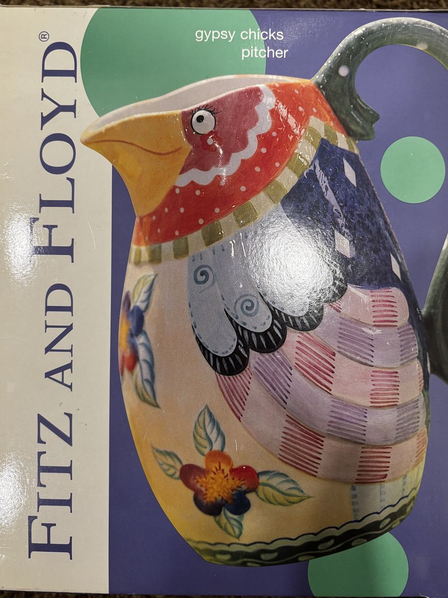 BRAND NEW: Fitz & Floyd “Gypsy Chicks” Pitcher – Whimsical Collectible