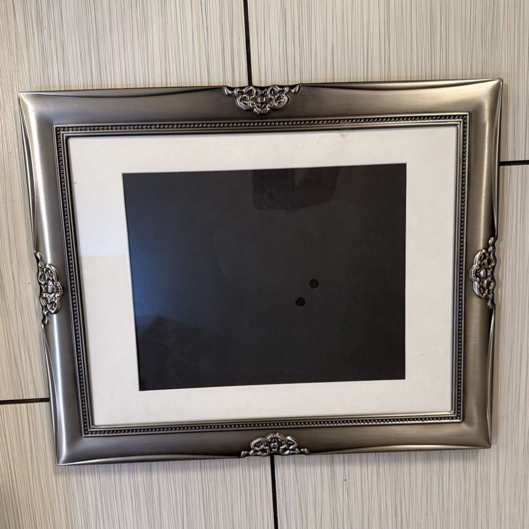 Ornate Silver Picture Frame with Matting and Stand, 13.5 x 16.5 exterior 8x10 photo opening 