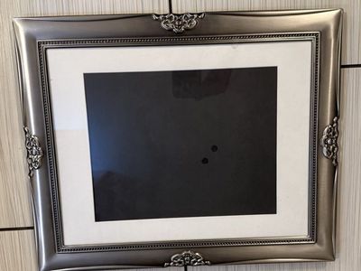 Ornate Silver Picture Frame with Matting and Stand, 13.5 x 16.5 exterior 8x10 photo opening