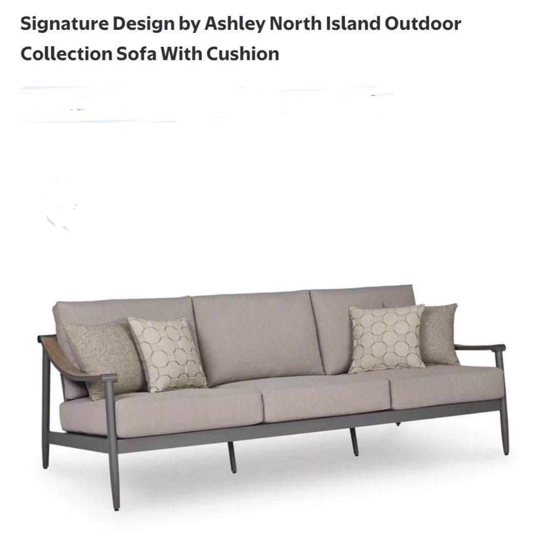 Signature Design by Ashley North Island Outdoor Sofa & Loveseat with Cushions - Gray Aluminum 