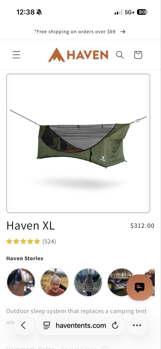 Haven Hammock Tent – Like New – $250 OBO