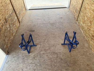 Motorcycle Wheel Chocks (Pair) - Blue Steel Stand for Trailer Transport
