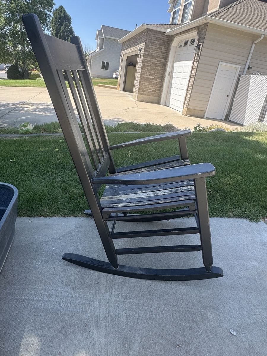 Black Wooden Rocking Chair - Weathered Porch Rocker