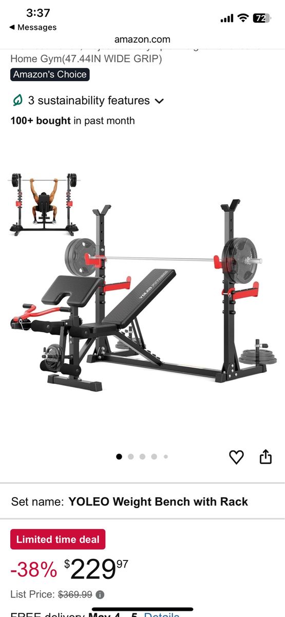 Weight bench with 35lb Olympic bar