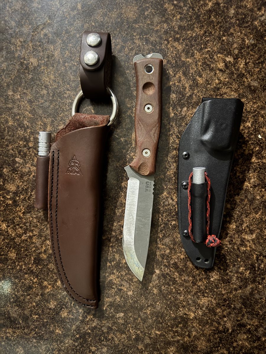 TOPS Knives Brothers of Bushcraft Fieldcraft Fixed Blade Knife - Brown Handle, Two Sheaths