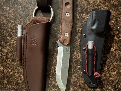 TOPS Knives Brothers of Bushcraft Fieldcraft Fixed Blade Knife - Brown Handle, Two Sheaths