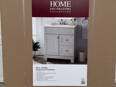 NEW Dove Gray 30.5 inch Sedgewood Bath Vanity with Arctic Solid Surface Top