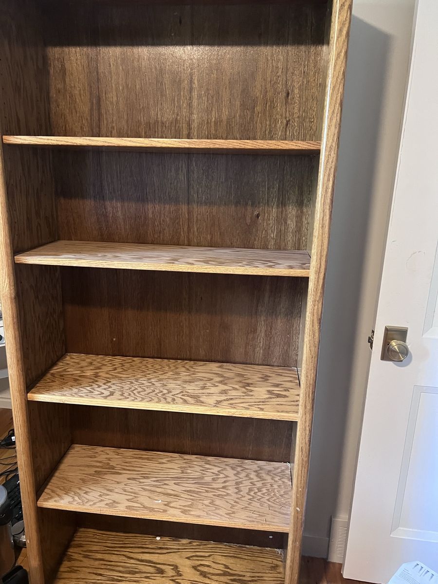 Wooden Bookcase with Adjustable Shelves - Brown Finish