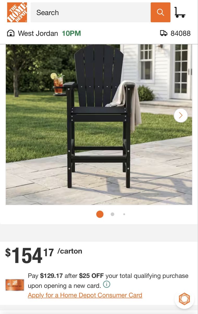 Black HDPE Bar Height Adirondack Chair with Armrests and Cup Holder brand new still in box.