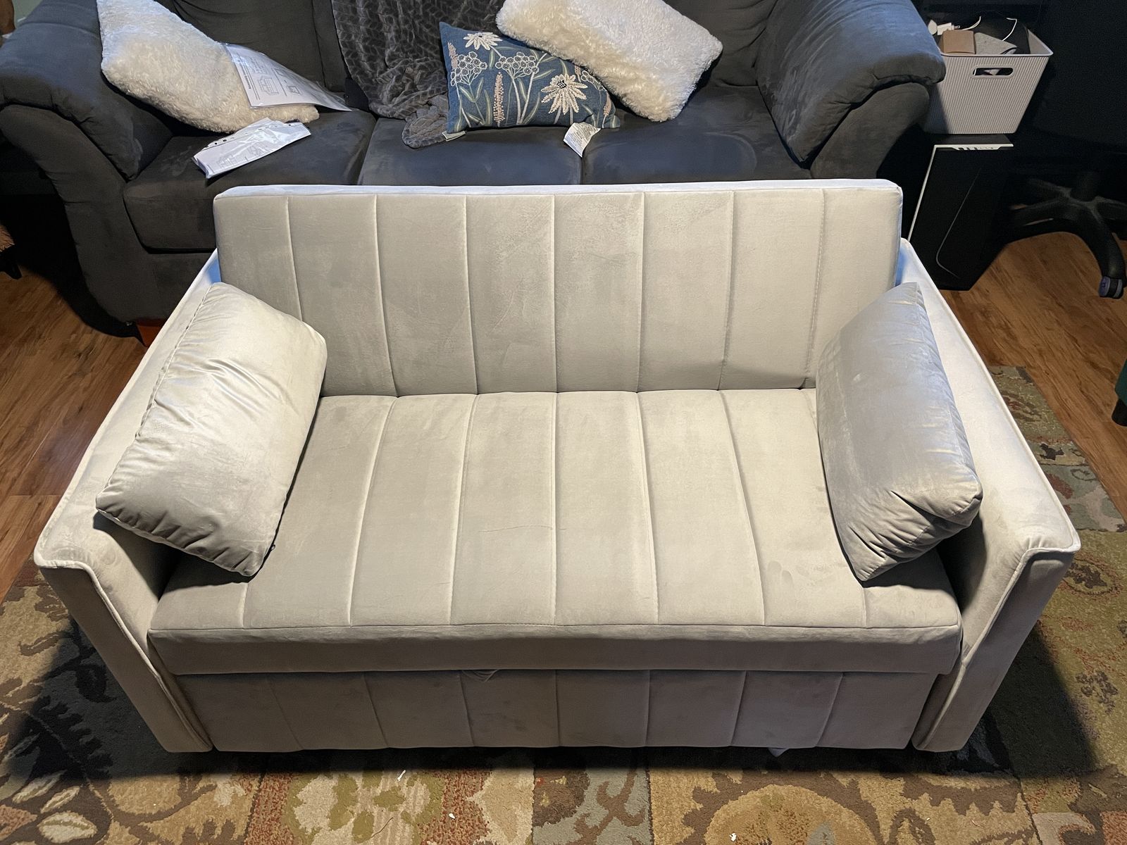 Brand New - Velvet Sofa Bed / Convertible Sleeper Couch – Light Gray