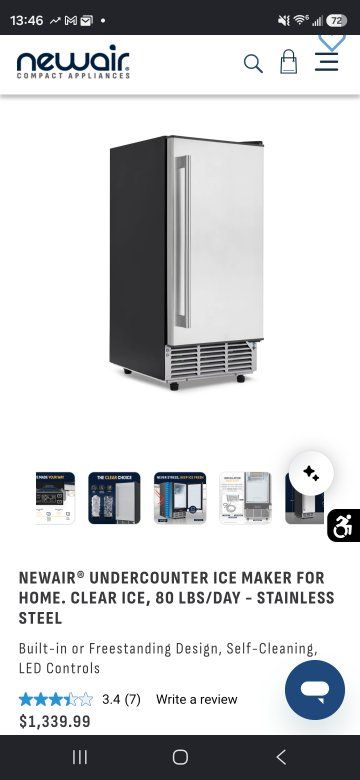 Newair Undercounter Ice Maker - Clear Ice 80 lbs/Day Stainless Steel