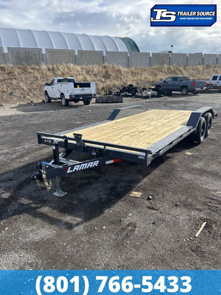 8.5x20 Lamar CC Wide Body w/ Drive Over Fenders Flatbed Car Hauler Trailer - 10K GVWR - D-Rings