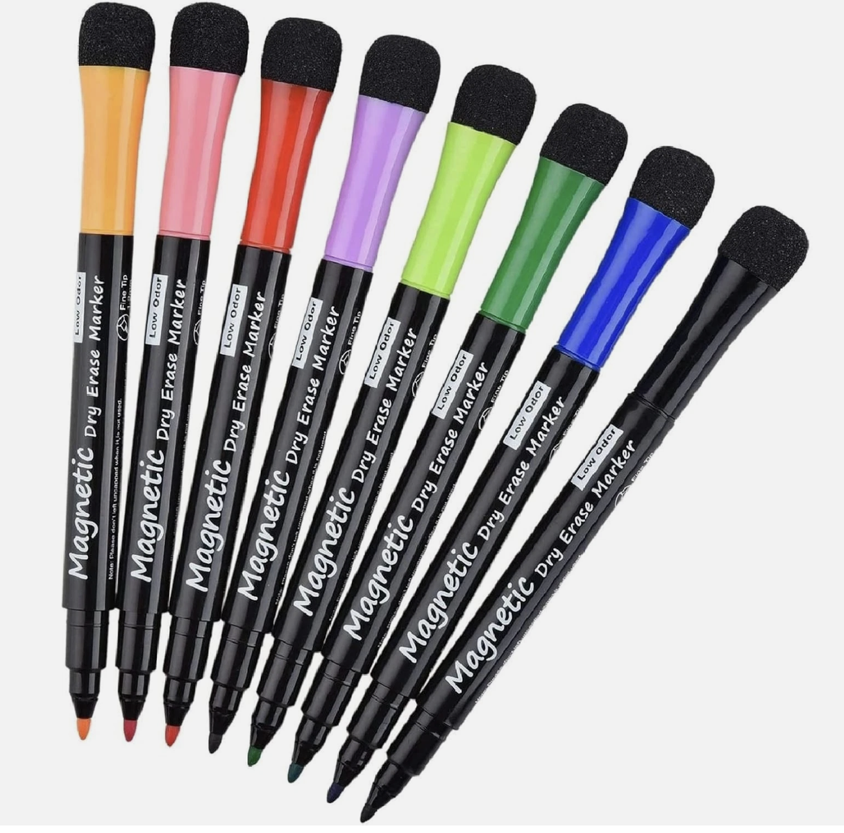 NEW 8 Pack Magnetic Dry Erase Markers - Fine Tip with Built-in Erasers