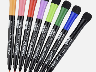 NEW 8 Pack Magnetic Dry Erase Markers - Fine Tip with Built-in Erasers