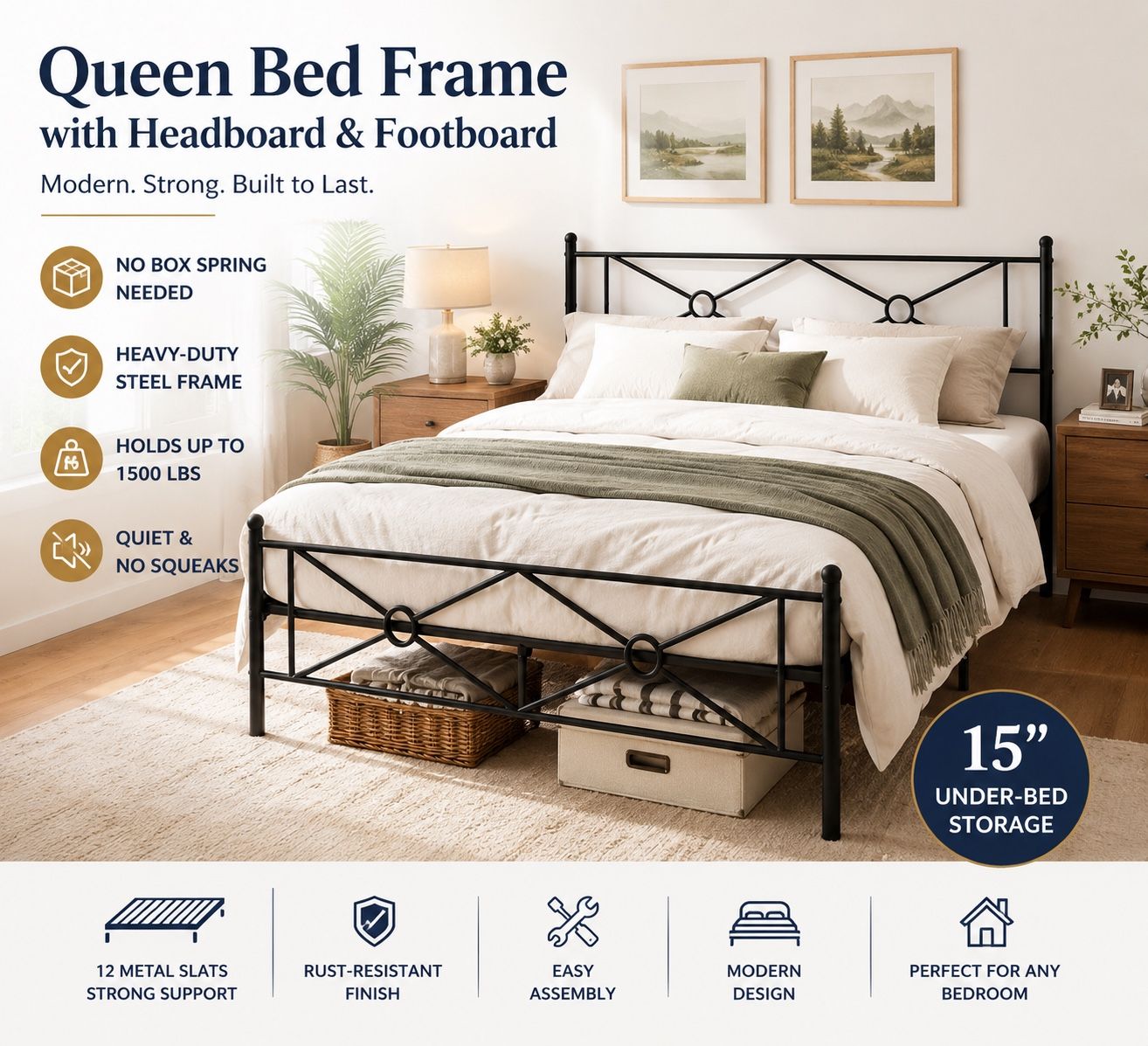 Queen Bed Frame with Headboard & Footboard – Brand New