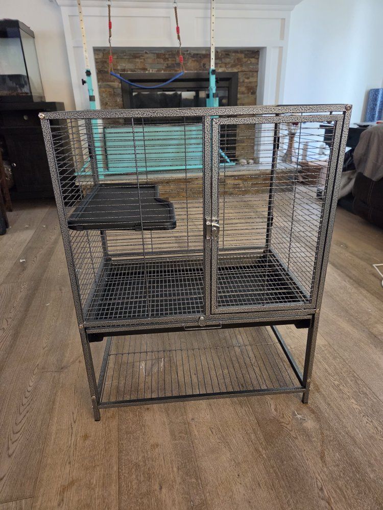 Metal Small Animal Pet Cage with Shelf and Storage Grate