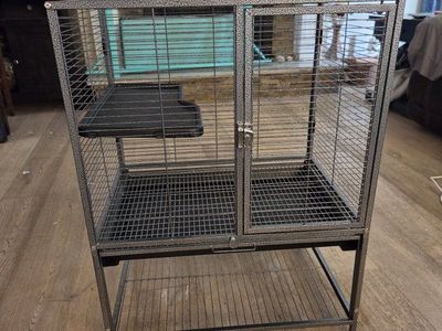 Metal Small Animal Pet Cage with Shelf and Storage Grate